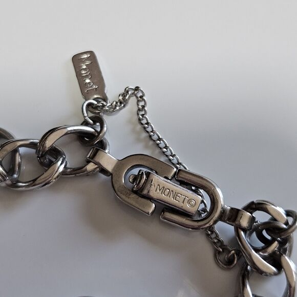 **FinalSale** Vintage "Monet" Silver Tone Textured Chain Double Link Bracelet 7" - Picture 8 of 13